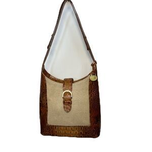 Brahmin Shoulder Bag Harbour Collection Pecan Melbourne Leather and Canvas